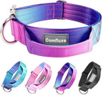 Tactical Dog Collar with Handle, Wide Thick Padded Reflective Heavy Duty Collar with Quick Release Metal Buckle for Medium Dogs (Purple, M)
