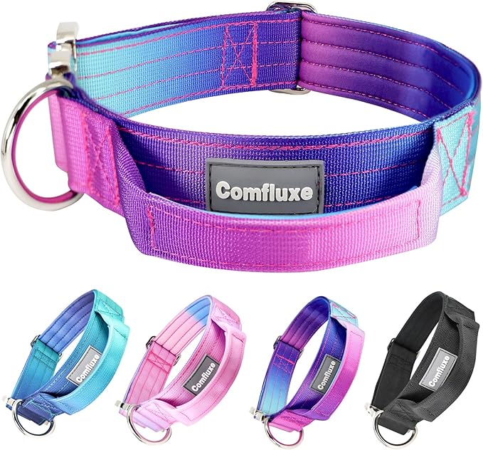 Tactical Dog Collar, 1.5" Wide Thick Heavy Duty Dog Collar with Handle, Soft Neoprene Padded Military-Grade Nylon Training Collar with Quick Release Metal Buckle for Large Dogs(Purple, L,XL)