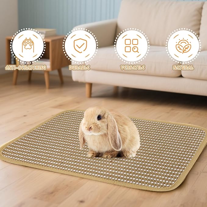 Rabbit Scratching Pad, Sisal Scratching Pad for Bunny, Guinea Pig, Cat. Resting Mats for Cages, Forage Grass Mat Indoor Essentials Accessories (4PCS)