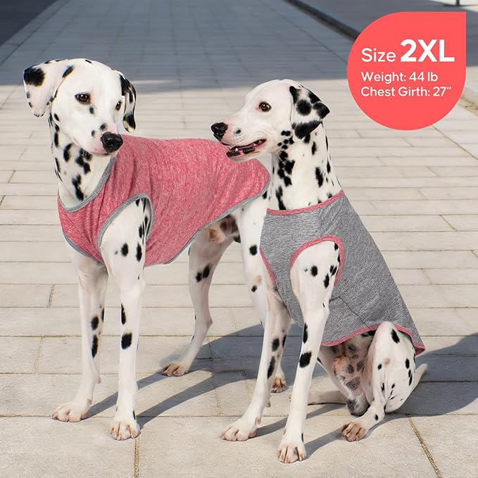 KYEESE 2Pack Dog Shirt, Lightweight Sun Protection Sleeveless Dog T Shirts for Medium Large Dogs, Breathable Pet Reflective Tank Top Summer Dogs Clothes for Outdoor Walking, Coral Red+Grey, 2XL