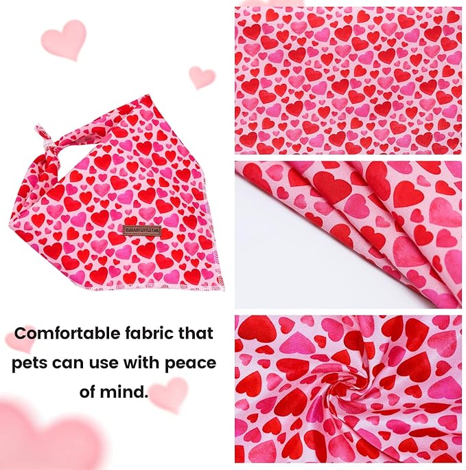 Elegant little tail Valentine's Dog Bandana - Red Heart Pet Bandanas Washable Bib Kerchief Scarf Cute Adjustable Pet Bandanas for Small Medium Dogs