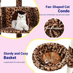 Allewie 73in Fan-Shaped Space-Saving Corner Cat Tower/Multi-Level Tall Cat Tree for Indoor Kitties/Cozy Baskets/Condos/House/Perches/Sisal Scratching Posts/Pet Activity Center/Leopard Print