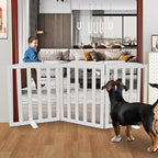 Freestanding Dog Gate Indoor,Doggie Gate Foldable Pet Gates for Doorways,Stairs or Hallways, Wooden Grey Pet Gate for the House, Pet Fence with Support Feet Included,24 "Height-3 Panels