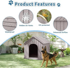 Dog House Outdoor Weatherproof，Waterproof Resin Outside Dog House with Elevated Floor and Air Vents, Durable Doghouse for Samll Medium Large Dogs (Light Grey, 38.62" L×36.26" W×38.07" H)