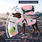 IECOii Large Dog Coat with Harness Built in,Reflective Waterproof Dog Coat for Giant Breeds - Zip Up Fleece Jacket for Dogs,Great Dane Winter Coats Warm Snowsuit for Cold Weather, Pink, 4XL
