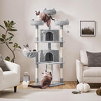 Topeakmart Cat Tower Cat Tree, 76 Inches Plush Cat House with Condos Perches Raised Edge as Cats Activity Center