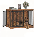 43.3" Dog Crate Furniture with Barn Door, Heavy Duty Dog Kennel Indoor with 2 Doors, Wooden Pet Cage End Table for Large Small Medium Dogs, Anti-Chew Anti-Escape, Rustic Brown DFC92301B