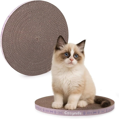 10 Inch Round Cat Scratcher Pad - 3/5 Inch Thick Compressed Cardboard Refill for Indoor Cats, Standalone Scratching Board to Protect Home Furniture & Satisfy Feline Scratching Instinct (2 PCS)