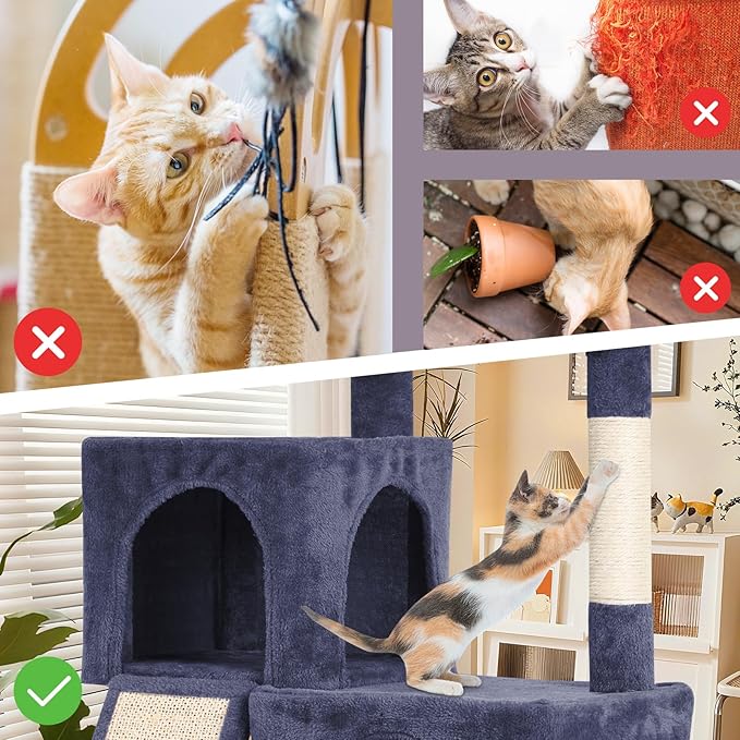 Cat Tree Tower, 36 Inches Cat Condo Houseswith Scratching Posts, Ramp, Plush Perch & 2 Spacious Condos, Stable for Multiple Cats Kittens House & Small Room(Dark Grey)