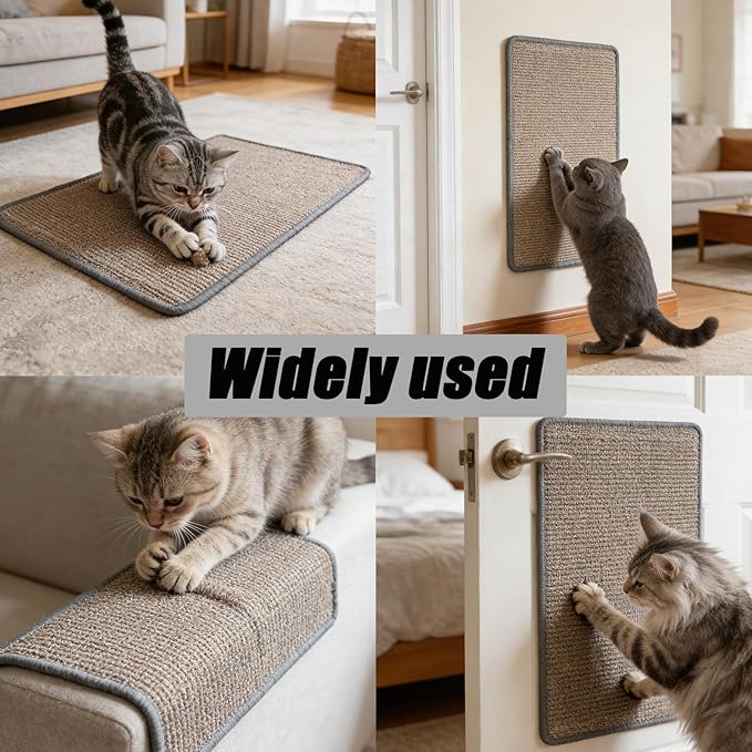 Cat Scratcher Mat, 23.6 x 15.5 Inch Natural Sisal Scratching Pad for Indoor Cats Wall Scratchers with Tape for Couch, Protect Sofas, Carpets,Floor(Grey)