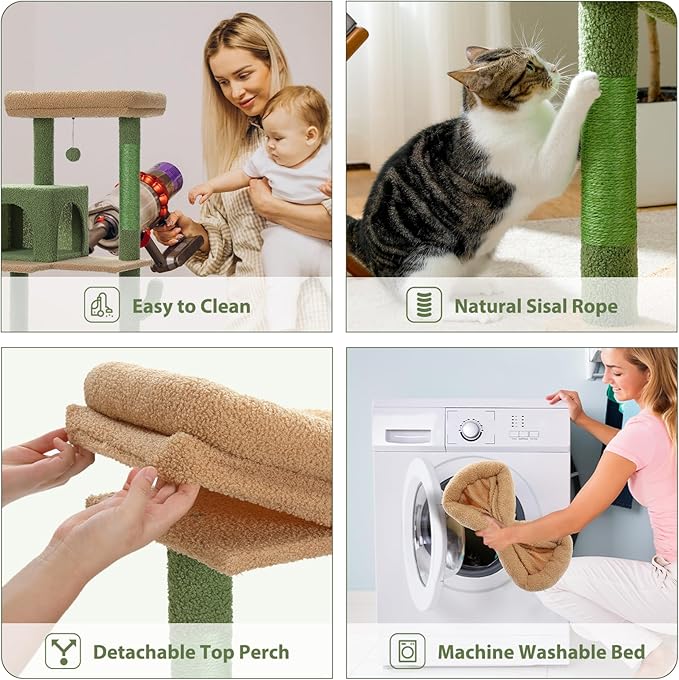 PETEPELA Floor to Ceiling Cat Tree [87"-100"] Height Adjustable, 5 Levels Cactus Cat Tower+56.3'' Tall Cat Tree for Indoor Cats, Cactus Cat Tower