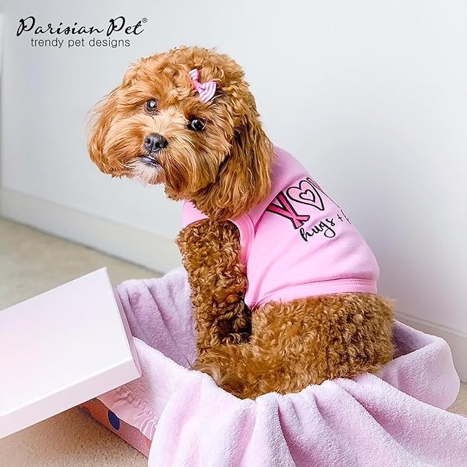 Parisian Pet Dog Shirt – 100% Cotton Shirts for Medium Dogs – Pink XOXO Sleeveless Puppy Clothes – Lightweight and Breathable Girl Dog Clothes – Summer Pet Apparel - Stretchy Tshirts for Dogs