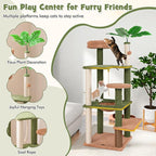 PETSITE 60 inch Cactus Cat Tree Tower, Multi-Level Cat Tower with Sisal Scratching Posts, Sisal Rope, Hanging Ball, Self Groomer and Decorative Faux Plant, Cute Cat Tree for Indoor Cats