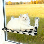 Cat Window Perch, Foldable Cat Hammock Seat for Window with Metal Frame and Large Suction Cups, Window Perch for Cats Inside, Hold 40lb (Black and White, L)