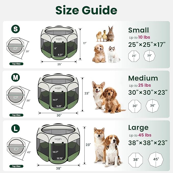 Love's cabin Pet Puppy Dog Playpen, Small Dog Tent Crates Cage Indoor/Outdoor, Portable Playpen for Cat, Foldable Pop Up Dog Kennel Playpen with Carring Case, Removable Zipper Top, Olive Green