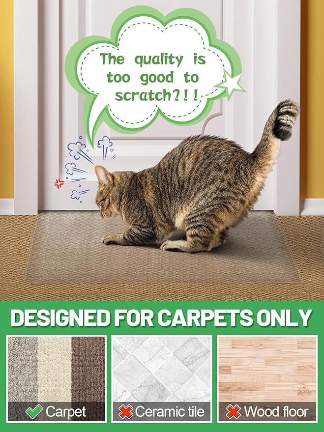 3.9Ft(L) Carpet Protector for Pets - Anti-Slip Cat Carpet Protector, Scratch Resistant Pets Scratch Stopper, Easy to Cut Floor Runner Under Doorway to Prevent Tearing for Cat Owner Gifts