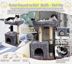 26.8" Small Cat Tree Tower,Cat Scratching Post for Indoor Cats,Featuring with Cat Cave & Cozy Perch,Cat Self Groomer and Interactive Dangling Ball Great for Kittens/Cats (Beige, Medium)