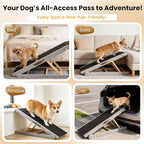 Dog Ramp for Bed, 4 Adjustable Height Wooden Ramp for Dogs from 14"–20", 17" Wide Pet Ramps for Dogs to Get on High Bed/Couch/Car with Soft Padding & Anti-Slip Grip, Up to 250LBS for Small/Large Dog