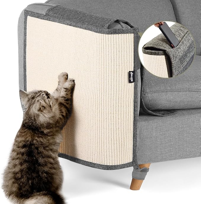 NATUYA Cat Scratch Furniture Protector - Large Sisal Cat Scratching Mat for Couch, Arm, Sofa, Corner (Dark Gray, Right)