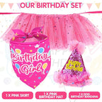 SCENEREAL Dog Birthday Bandana with Hat and Dress Girl Set, Large Dog Birthday Party Supplies, Cute Tutu Skirt Outfit for Medium Big Dogs, Rose Red XL