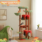 PETEPELA 69" Mushroom Cat Tree for Indoor Large Cats, Tall Cat Tower for Adult Cats with Big Hammock, Cat Climbing Tree Tower with Scratching Posts, Condo House and Large Top Perch, Brown
