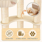 Tinnmao 53'' Solid Wood Cat Tree for Large Cats, Natural Sisal Scratching Post, Hand Woven Rattan Basket, High-end Luxury Design with Washable Plush Pad, Easy to Clean