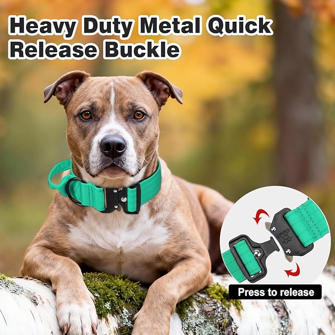 Joytale Tactical Dog Collar for Large Dogs with Control Handle, Heavy Duty Military Training Collar for Power Breeds, AirTag Holder Case, Quick Release Metal Buckle, Soft Padded, L, Teal