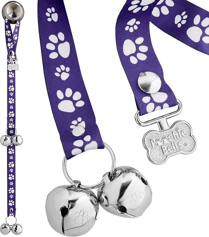 PoochieBells Dog Doorbell, Dog Potty Training Bells, Dog Safe USA-Made w/Perfect Sound,Dog Trainer Approved, Housetraining Made Easy & Quick, Sig Tracks Purple