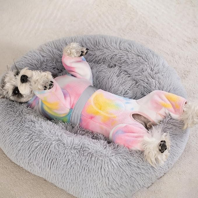 Dog Coats for Small Dogs, Polar Fleece Dog Pajamas Bodysuit, Puppy Onesies Tie Dye Jumpsuits, Dogs Warm Clothes Four-Legged, Doggie Fullbody Winter Jacket Vest