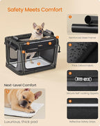 Feandrea Collapsible Dog Crate, 24-Inch Portable Dog Travel Crate for Small Dogs, Oxford Fabric Pet Carrier with 4 Mesh Doors, Handles, Storage Pocket, Water Bottle Holder, Ink Black UPDC016B01