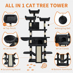 68.5 in Multi-Level Cat Tree for Indoor Cats Large Adult Heavy Duty Cat Tower for Large Cats with 2 Condos/Plush Perches/Sisal Scratching Posts/Hammocks/Basket/Dangling Balls, #2601 Dark-Grey