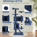FDW | 54" Cat Tree Tower | Dark Blue | Multi-Level Indoor Activity Center with Sisal Scratching Posts, Condos, Plush Perches, Hanging Cat Toys | Sturdy, Easy to Assemble | for Kittens & Adult Cats