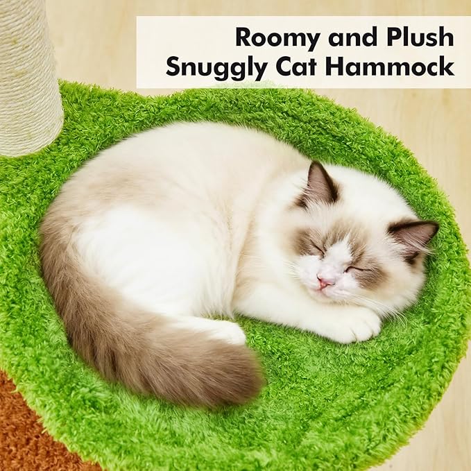 42-inch Cat Tree Features with Two Large Cat Houses, A Cozy Hammock, Sisal Rope and Oversized Platform (Green)