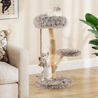 PETSITE 35.5-inch Wood Cat Tree, Multi-Level Real Pear Wood Modern Cat Tower with Jute Scratching Posts, Jute Rope, Cozy Top Perch, Jumping Platform, Soft Long Plush Covered