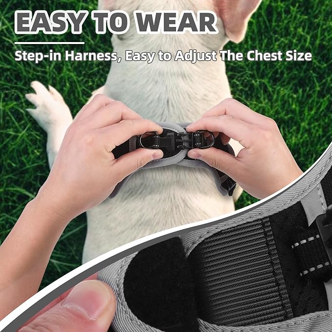 PUPTECK No Pull Dog Harness Small Medium Sized Dog, Adjustable Reflective Escape Proof Easy Control, Comfortable Soft Padded Step in Pet Vest Harness, Black, M