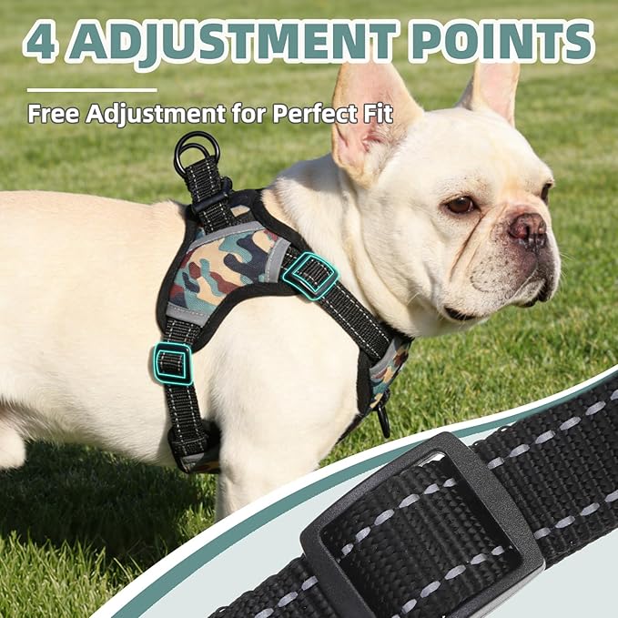 PUPTECK No Pull Dog Harness Small Sized Dog, Adjustable Reflective Escape Proof Easy Control, Comfortable Soft Padded Step in Pet Vest Harness, Camouflage, S