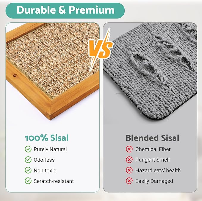 Cat Scratching Post, Wooden Sisal Cats Wall Scratcher, Floor or Wall Mounted Vertical Cat Scratch Pad for Indoor Cats Adults or Kittens, Scratching Board Cat Wall Furniture Protector