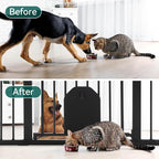 Babelio 36" Tall Auto Close Baby Gate with Small Cat Door, 29-43" Metal Cat Gate for Doorway, Stairs, House. Easy Walk Thru Dog Gate with pet Door, Includes 4 Wall Cups and 3 Extension Pieces, Black