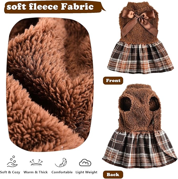 Dog Sweater Dog Winter Clothes for Small Dogs Boy Girl Fall Puppy Dress Warm Fleece Chihuahua Yorkie Teacup Doggy Sweaters Dresses Doggie Sweater for Small Dogs Girl Cat Sweaters, Brown, M