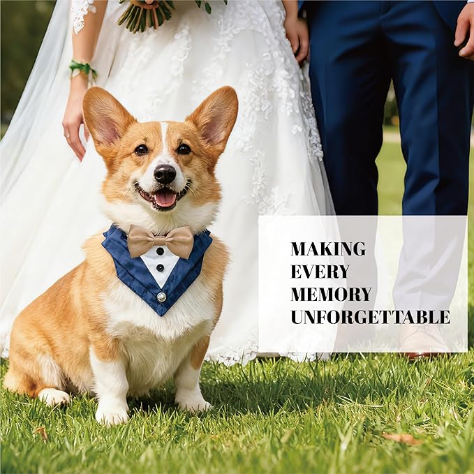 AVERYDAY Dog Tuxedo Bandana Collar for Wedding Outfit, Dog Tux Costume with Bowtie, Pet Harness with Leash Ring for Birthday Party Christmas, Formal Wear Suit and Tie for Small Medium Large Breeds