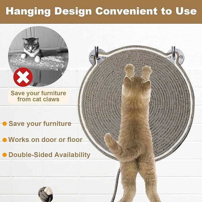 Cat Scratching Pad, Natural Cotton Rope Cat Scratch Mat, 16.9'' Round Wall & Floor Scratcher, Durable Furniture Protector for Couch, Carpet, Sofa, Eco-Friendly Cat Scratcher Pad（Brown）