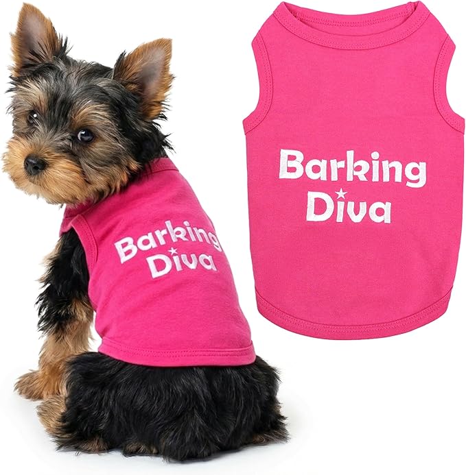 Parisian Pet Dog Shirt – 100% Cotton Barking Diva Shirts for Small Dogs – Pink Sleeveless Puppy Clothes – Lightweight and Breathable Pet Apparel – Girl Dog Clothes - Stretchy T Shirts for Dogs