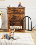 Dog Crate Furniture, Wooden Dog House with Charging Station and Storage Drawer, Indoor Pet Crate End Table for Small Breeds, for Living Room, Bedroom, Rustic Brown MGW01UFG
