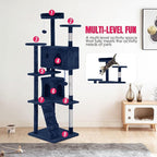 24/7 Shop at Home Court 70 inch Multi-Level Cute Cat Tree Tower with Dangling Ball and Scratching Posts for Indoor Cats Adults, Kitten Supplies, Pet House, Navy Blue