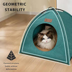 Pop-up Cat Tent Indoor Outdoor,Waterproof Cat House with Removable Cushion for All Seasons, Portable Pyramid Cat Cave Bed for Cats & Small Dogs, No Assembly Folding Pet Tent,Green
