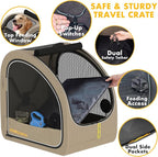 PAWZIDEA Portable Dog Crate for Car, 45% Extra Tall Travel Kennel for Medium & Large Dogs up to 80lbs Sit Upright, Enclosed Soft-Sided Backseat Carrier Collapsible, Secure w/Seatbelt & Headrest Strap
