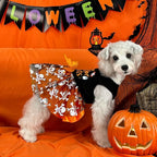 XPUDAC Halloween Dog Dress Costumes for Small Dogs Girl Tulle Dress Dog Clothes Skull Holiday Pet Costume Cat Outfits, Orange-Small