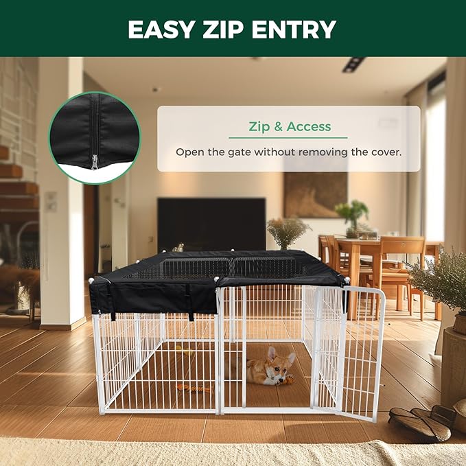 FXW Homeplus Unleashed Indoor Dog Playpen - Stress-Free and Safe Play, Heavy Duty 32 Inch 8 Panels with Playpen Cover for Small and Medium Dogs, White│Patented
