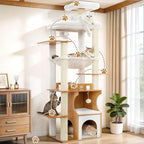 Cat Tree, 70.9 Inch Wood Cat Tower for Large Cats Adult, Modern Cat Furniture with Double-Layer Wooden Cat Condo, 2 Platforms, Large Hammock and Scratching Posts, Walnut GCT102WB