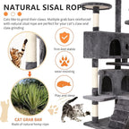 BestPet | 54" Cat Tree Tower | Light Gray | Sturdy, Easy to Assemble, Multi-Level Activity Center with Sisal Scratching Posts, Condos, Perches, Hanging Cat Toys, Observation Decks & Ladder